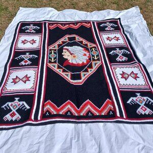 Handmade Crochet Afghan Southwestern Pattern Native American Indian Head